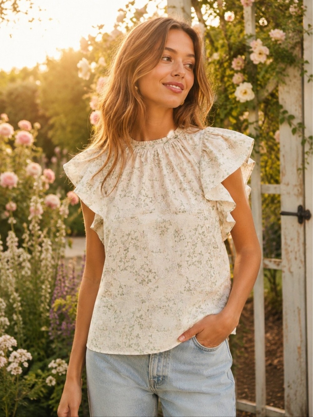 Christy Dawn Rosalee ditsy floral flutter short sleeve blouse cottagecore